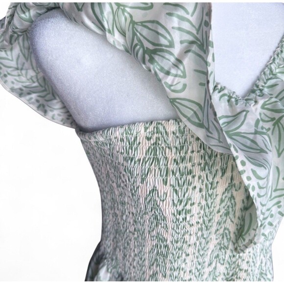 Sail to Sable x Palm Beach Lately Pistachio Leaf Midi Dress Smocked Bodice‎ Sz M - Picture 7 of 16